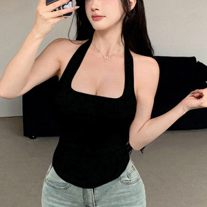 Custom Wholesale <b>Women</b> Halter Neck Tank <b>Top</b> Square Neck <b>Backless</b> Sleeveless Camisole Slim Fit Summer Casual Sexy Streetwear <b>Tops</b> - Product Image 6