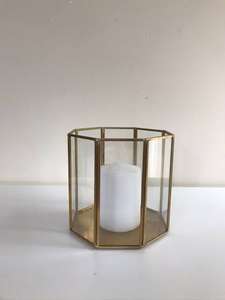 Candelabro Moderno de Cristal Dorado Hexagonal con Base de Espejo, Caja de Cristal para Velas, para Centros de Mesa de Boda, Fiestas, Navidad - Product Image 3