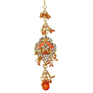 Maang Tikka Vintage con Pedrería, Piedra en Forma de Lágrima Roja y Colgante de Cristal para Accesorio de Cabello de Boda - Product Image 2
