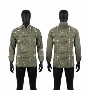 Veste de barbier en polyester noir Hardson Premium 180 GSM, vert olive, uniforme imprimé, sublimation, logo personnalisé, passepoil, respirant - Product Image 1
