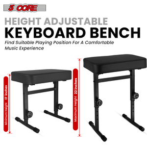 5 Core PU Leather & Metal Keyboard Bench 3" Padded Cushioned Piano <b>Stool</b> <b>Height</b> <b>Adjustable</b> Guitar Seat Folding Portable - Product Image 2