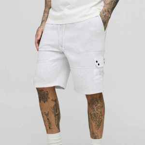 Men's Solid <b>White</b> <b>Cargo</b> Shorts Mid Rise Drawstring Waist Cotton Casual Bermuda Shorts With Pockets Customized Shorts OEM - Product Image 1