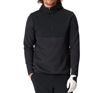 Men's Black Quarter-<b>Zip</b> <b>Hooded</b> Sweatshirt Full Sleeve Solid Color Breathable Golf Pullover Casual Wear - Product Image 1