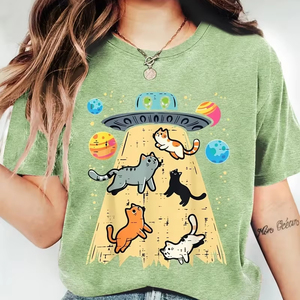 Camiseta Oversize de Algodón con Estampado Gráfico de Gato para Mujer, Diseño Casual Urbano con Frases, Ajuste Holgado, Moda de Verano - Product Image 1