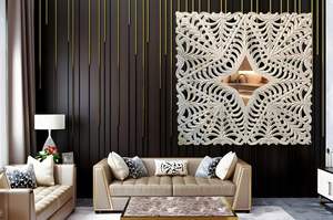 Panneau mural en bois, cadre décoratif mural, sculptures murales suspendues, œuvre d'art 36x36 pouces blanc - Product Image 3