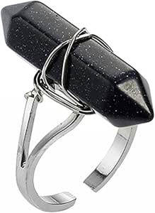 Anillo de Cristal con Punta Hexagonal, Ajustable, Envuelto en Alambre Plateado, con Piedra Natural Curativa para Mujer, Venta al Por Mayor - Product Image 6