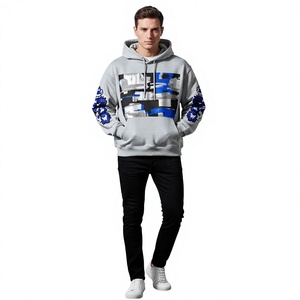 Sudadera con Capucha Extra Grande para Hombre, Color Gris, Corte Regular, 100% Algodón, Felpa Francesa, Ropa de Invierno, Transpirable, Antiarrugas, Estampado Puff - Product Image 6