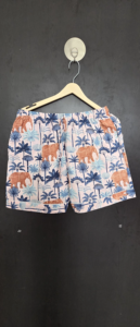 Ensemble de pyjama artisanal en coton imprimé avec des éléphants majestueux en terre cuite et des palmiers indigo tropicaux, séchage rapide pour l'été - Product Image 3