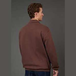 Manufacturer Solid Color Men's Knitted Pullover Quarter Zip Knitwear Wholesale Thick <b>Cable</b> Knit 12GG Rib Business Sweater - Product Image 4