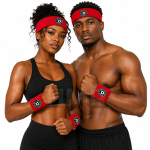 Conjunto de Diadema y Muñequera Deportiva con Logotipo Personalizado de la Hermandad HMR, Color Rojo, 4.5 cm, Antideslizante, para Gimnasio y Fitness - Product Image 1