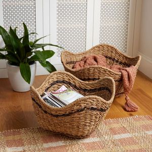 Natural Woven Water Hyacinth <b>Basket</b> Eco-Friendly Home Decor Organizer – Sustainable Closet <b>Shelf</b> <b>Storage</b> - Product Image 2