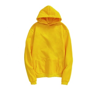 Sweat-shirt à capuche jaune personnalisé pour femme, doublé, respirant, en coton tricoté, couleur unie, manches longues, avec poches, style décontracté, vente en gros - Product Image 1