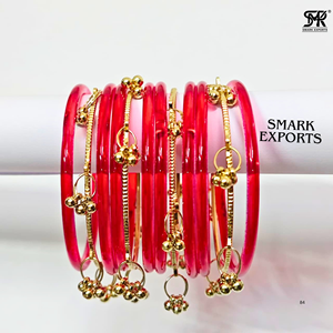 Ensemble de bracelets en verre de style cachemire, transparents et colorés, plaqués or, légers, assortis, pour femmes indiennes, pour mariage - Product Image 5