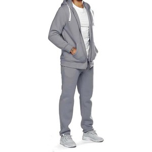 Survêtement gris à capuche pour homme, fermeture éclair intégrale, coupe décontractée, couleur unie, poches latérales, idéal pour l'automne, 100 % coton, poids moyen - Product Image 5