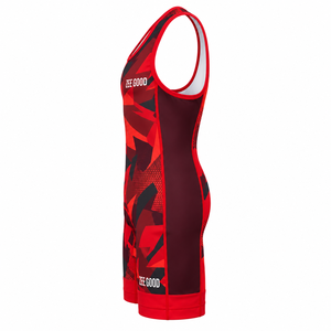 Traje de Lucha Libre Personalizado para Mujer, Transpirable, Rojo y Negro, con Estampado por Sublimación, Elástico, de Spandex y Poliéster, para Artes Marciales - Product Image 3
