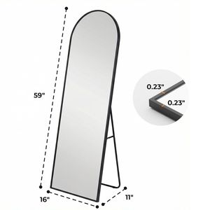 Specchio a Figura Intera da 59 Pollici con Cornice in Alluminio Antiruggine, Forma ad Arco/Rettangolare, Nero/Oro, Vetro Infrangibile - Product Image 2