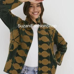 Blouson en velours unisexe à manches longues, col montant, motif brodé, style hiver, longueur standard, ouverture frontale, finition brute - Product Image 5