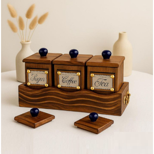 Accent Wooden <b>Spice</b> Storage <b>Jars</b> With Airtight Lids Rectangle Minimalist Design For Kitchen Freshness Preservation Stackable Set - Product Image 2