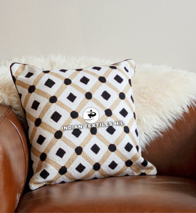 Handmade Wool Handmade Kashmiri Embroidery Wool Chain Stitched Cushion <b>Cover</b> <b>For</b> <b>Sofa</b> Couch Living Room Hot Selling Product ITHL - Product Image 4