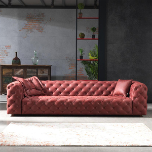 Chesterfield Genuine Leather Sectional <b>Sofa</b> Three Seat Tufted Design Wood Legs Traditional Style <b>Storage</b> Living Room Furniture - Product Image 3