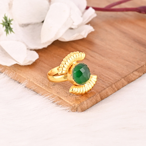 Handmade Green Hydro Brass Gold Plated <b>Adjustable</b> Fashion Gemstone <b>Ring</b> for Women - Product Image 3