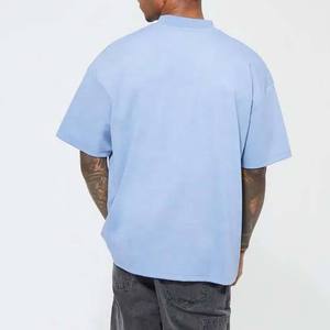 Men's <b>Light</b> <b>Blue</b> Oversized Short Sleeve O-Neck T-Shirt Casual Solid Color Knitted Cotton Jersey Fit - Product Image 2