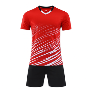 Camiseta de Fútbol Roja para Hombre con Cuello en V y Manga Corta, con Patrón de Rayas Blancas, Tejido Transpirable de Poliéster, Ropa Deportiva para Todas las Temporadas - Product Image 1