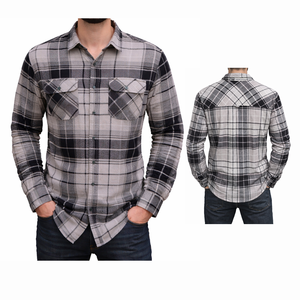 Chemise en flanelle grise brossée matelassée doublée teinte en fil pour homme, chemise de moto personnalisée 100% coton, collection Printemps Dixxon, vente en gros Brass - Product Image 1
