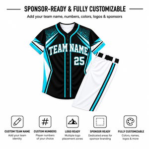 Ensemble de maillots de baseball personnalisables à manches courtes 100% polyester anti-humidité avec nom d'équipe imprimé pour adultes - Product Image 2