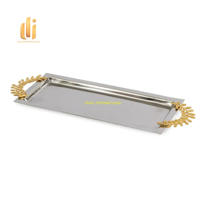 Asas de hoja dorada, bandeja de servicio Rectangular de lujo de acero inoxidable, bandeja decorativa para Hotel, hogar, cocina, fiesta, plato de comida y bebida - Product Image 1