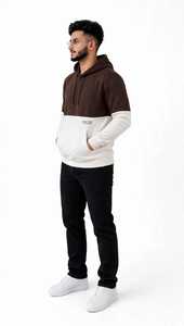 Men's Vintage Winter Brown <b>White</b> Color Block Hoodie Pullover <b>Sweatshirt</b> with Front Pocket Digital Printing - Product Image 5
