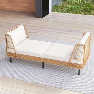 Divano Letto da Esterno a 2 Posti in Vimini PE con Schienale e Braccioli, Doppia Funzione, per Arredamento Patio - Product Image 2
