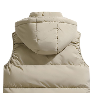 Winter Outdoor Coated Sleeveless Bubble Waterproof Breathable Hooded Puffer <b>Vest</b> Custom <b>Utility</b> Outerwear Beige Solid Color - Product Image 3