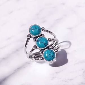Bague triple en argent sterling 925 avec trois pierres précieuses naturelles pour femmes, bijoux fins, tendance, à porter tous les jours, design unique - Product Image 3