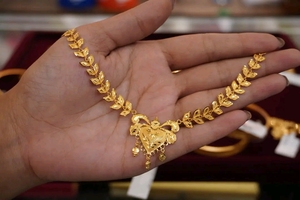 Collar de Oro Sólido de 22K con Corazón para Mujer, Elegante Collar de Cadena con Hojas de Oro Amarillo 916, Joyería Fina para Regalo de Boda - Product Image 2