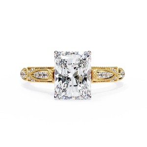 Anillo de Compromiso Vintage con Diamante Cultivado en Laboratorio de Corte Radiante, Oro Sólido de 18K, Halo Oculto de 19 Lados, Joyería de Aniversario de Bodas para Mujer - Product Image 4