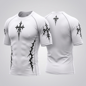 Vente en gros de t-shirts de compression pour hommes en 90% polyester et 10% élasthanne, 170 à 180 g/m², vêtements de sport pour la salle de sport, coupe ajustée - Product Image 3