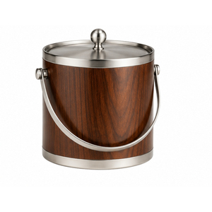 Seau à glace élégant en bois avec isolation à double paroi en acier inoxydable et pinces, refroidisseur de boissons artisanal pour restaurant - Product Image 4