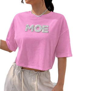 Wholesale Trendy Women Y2k Stylish Cropped T Shirt Oversize Streetwear <b>Rhinestone</b> Logo Custom Crop <b>Top</b> OEM Supplier USA - Product Image 1