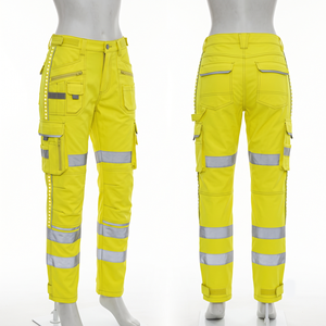Women High Visibility <b>Work</b> <b>Pant</b> 270 GSM Cotton Polyester Spandex Stretch Twill Orange Grey Panel Cargo Custom Screen Print Logo - Product Image 5