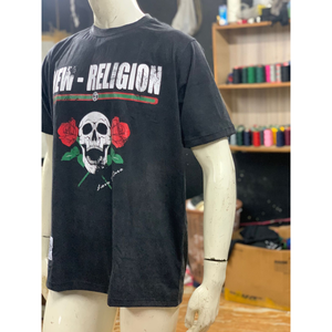 Camiseta de Alta Calidad con Estampado Serigrafiado y Lavado Ácido, Estilo Vintage, Informal, de Algodón, Holgada, para Moda Urbana - Product Image 5