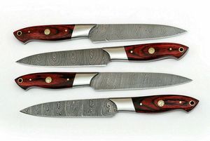 04-Piece Handmade Damascus Steel <b>Drop</b> Point Straight <b>Back</b> Multi-Functional Steak Knife Set Wood Handles Industrial Grade 3-Year - Product Image 2