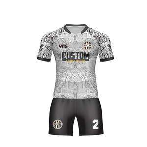 Ensemble de maillot de football YITE pour homme, manches courtes, col en V, rayé rose et blanc, sublimé, respirant, polyester, adulte, nom du joueur sur le devant - Product Image 2