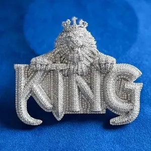 Colgante Personalizado KING con Incrustaciones de Moissanita, Joyería Hip Hop, Plata de Ley 925, Colgante con Letra Brillante, Joyería de Lujo para Hombre, Regalo - Product Image 5