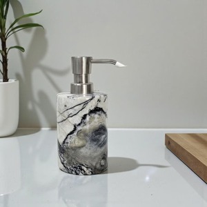 Ensemble de salle de bain en marbre, 2 pièces, distributeur de savon rond, porte-brosse à dents, plateau moderne minimaliste, facile à nettoyer - Product Image 3