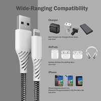 Cable USB-A de 60W con Certificación MFi, Trenzado para Carga Rápida, Carcasa de PVC para Banco de Energía, Computadora y Dispositivos iOS