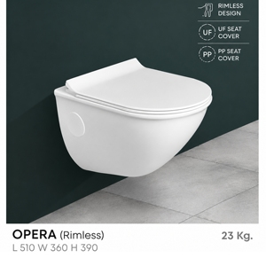 Inodoro de Pared Moderno Opera, sin Borde, de Cerámica, Cuadrado, Minimalista, con Descarga Sifónica, Ecológico y Fácil de Limpiar - Product Image 2