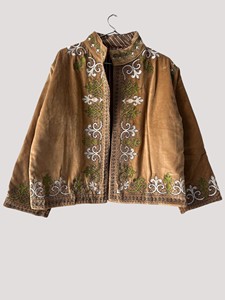 Veste en velours brodée à la main, manches longues, col montant, élégante, grande taille, pour femme, automne, longueur courte - Product Image 1