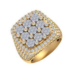 Anillo de Hombre con Diamante Cuadrado Cultivado en Laboratorio de Corte Redondo de 4.40 Ct, Oro Amarillo Macizo, Estilo Hip Hop, Anillo de Declaración - Product Image 1