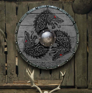 Décoration Murale Ronde Bouclier Viking Faite à la Main en Bois, Plaque Murale Médiévale à Motifs Tartan pour Chambre Thème Guerre - Product Image 1